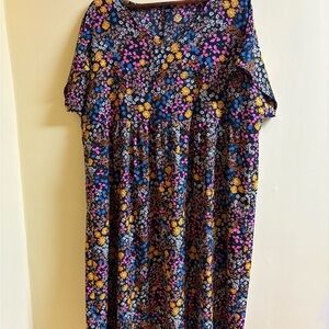 SHEIN Emery Rose Black Floral Multicolor Fabric Dress Size 2XL New